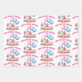 Feuille De Papier Cadeau fête d'anniversaire rose (Devant 3)