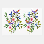 Feuille De Papier Cadeau Fête d'anniversaire thème oiseaux fleurs aquarelle (Devant 3)