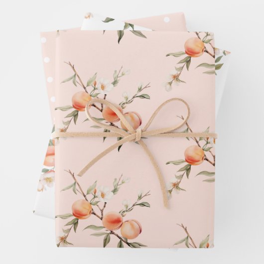 Feuille De Papier Cadeau Fête d'anniversaire Watercolor peach (En situation)