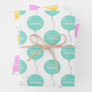 Feuille De Papier Cadeau Fête de ballon personnalisée anniversaire baptême