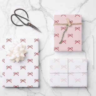 Feuille De Papier Cadeau Fête de Bébé Fille Mignonne Motif Ruban Rose Rouge