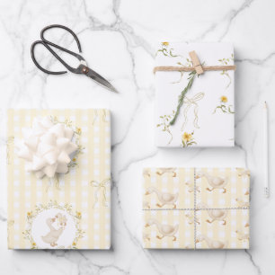 Feuille De Papier Cadeau Fête de bébé fleur sauvage jaune à carreaux Silly
