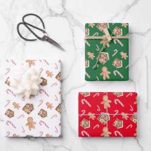 Feuille De Papier Cadeau Fête de canne à pain d'épice vert mignon