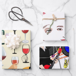 Feuille De Papier Cadeau Fête de femmes, de vin et de musique, art de céléb
