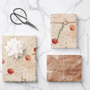 Feuille De Papier Cadeau Fête de mariage avec des pommes rouges françaises