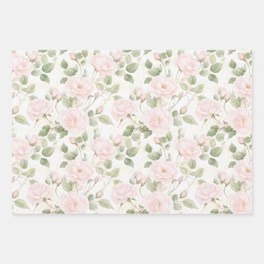 Feuille De Papier Cadeau Fête de Mariage Fleurs Blanches Rose Pâle (Devant 3)