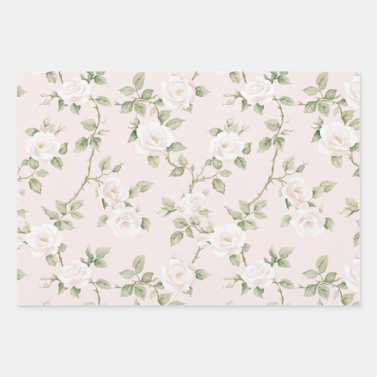 Feuille De Papier Cadeau Fête de Mariage Fleurs Blanches Rose Pâle (Devant 2)
