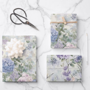 Feuille De Papier Cadeau Fête de mariage Fleurs roses violettes romantiques
