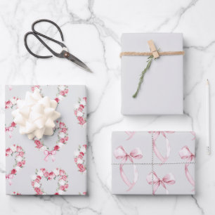 Feuille De Papier Cadeau Fête de mariage floral rose gris blush cœur  