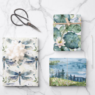 Feuille De Papier Cadeau Fête de Mariage Libellule Bleue