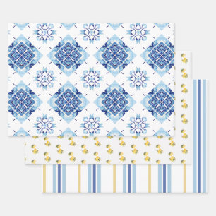 Feuille De Papier Cadeau Fête de mariage lumineuse avec des carreaux bleus