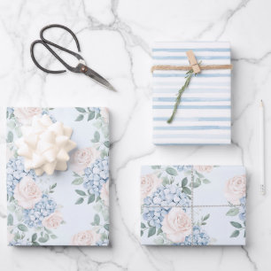 Feuille De Papier Cadeau Fête de mariage Rose Bleu Fleurs Romantique