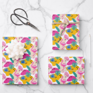 Feuille De Papier Cadeau Fête de motif de flamant rose en carrelage mignon