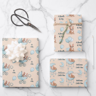 Feuille De Papier Cadeau Fête de naissance garçon ballon lune Pram Bouledog