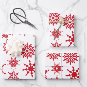Feuille De Papier Cadeau Fête de Noël Etoiles de neige blanches et rouges