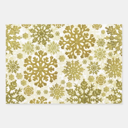 Feuille De Papier Cadeau Fête de Noël Golden Snowflakes Abstrait (Devant 2)