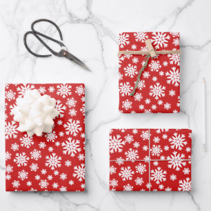 Feuille De Papier Cadeau Fête de Noël Red White Snowflics