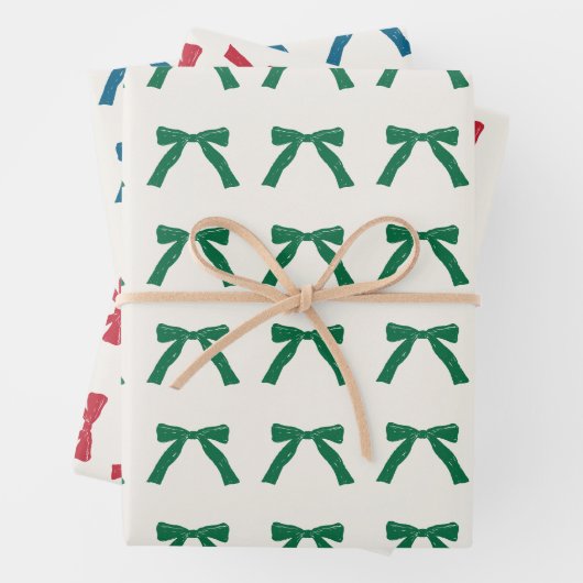 Feuille De Papier Cadeau fête de noël rouge bleu vert arc (En situation)