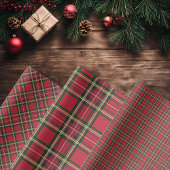 Feuille De Papier Cadeau Fête de Noël Russe Rouge Plaid Gold Foil