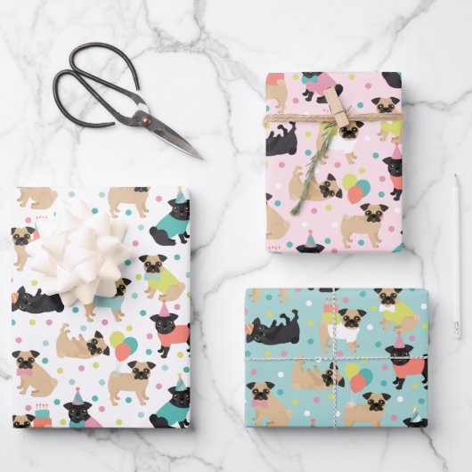 Feuille De Papier Cadeau Fête de Pug Birthday (Recto)