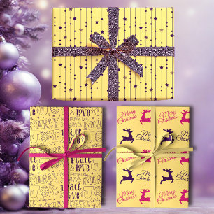 Feuille De Papier Cadeau Fête de vacances Pop Art jaune et violet