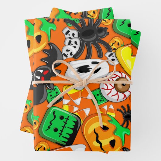 Feuille De Papier Cadeau Fête des Candies Éffrayantes d'Halloween (En situation)