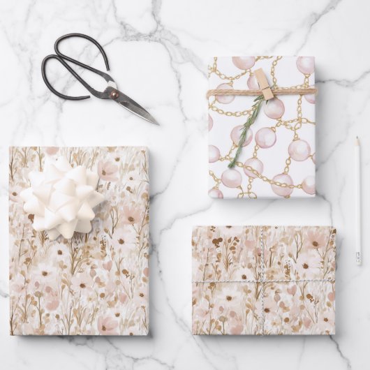 Feuille De Papier Cadeau Fête des mariées florale Brown et jolie (Recto)