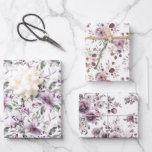 Feuille De Papier Cadeau Fête des mariées florale violette Anniversaire de<br><div class="desc">Joli flacon mauve mauve d'aquarelle enveloppant des feuilles de papier ensemble de trois documents de coordination qui serait bon pour les anniversaires,  douches nuptiales et mariages.</div>