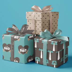 Feuille De Papier Cadeau Fête des pères Brown et Turquoise amour papa ensem