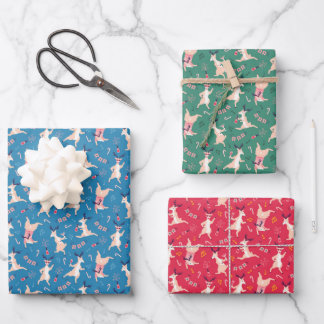 Feuille De Papier Cadeau Fête des Rennes - Noël Vert Bleu Rouge