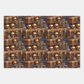 Feuille De Papier Cadeau Fête d'halloween de pirate de coffre de bronze crâ (Devant 2)