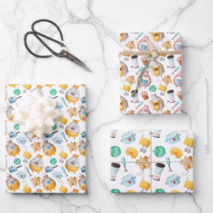 Feuille De Papier Cadeau fête motif de cuisine carrelée