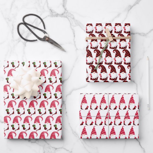 Feuille De Papier Cadeau fête Noël gnomes carrelés (Recto)
