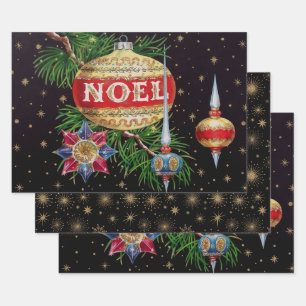 Feuille De Papier Cadeau Fête rétro noire et or
