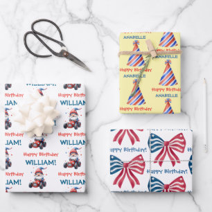 Feuille De Papier Cadeau Fête Rouge Blanc Bleu
