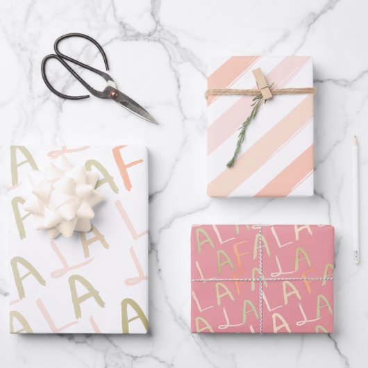 Feuille De Papier Cadeau Fêtes de Noël Pink Falalala (Recto)