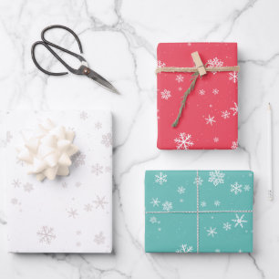 Feuille De Papier Cadeau Fêtes de Noël Simple Rouge Bleu Blanc Snowflake