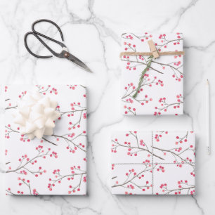 Feuille De Papier Cadeau Fêtes d'hiver de la Branche des Berry rouges