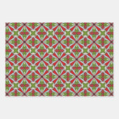 Feuille De Papier Cadeau Fêtes géométriques rouges et vertes (Devant)