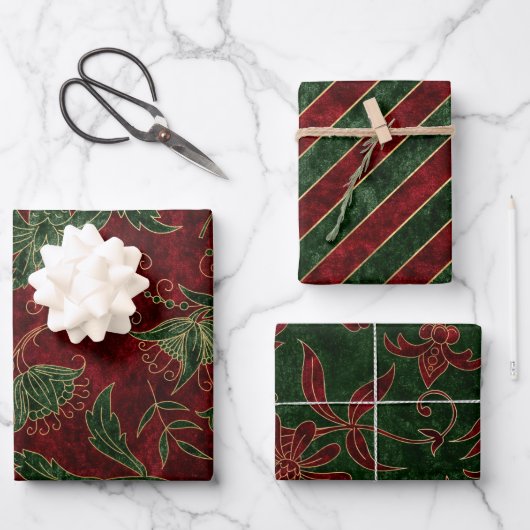 Feuille De Papier Cadeau Fêtes Noël Faux Velvet Rouge Vert (Recto)