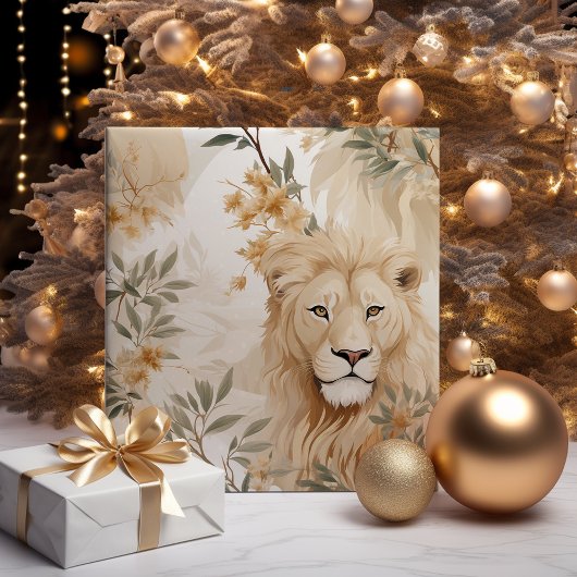 Feuille De Papier Cadeau Fêtes sauvages Safari Lion Noël