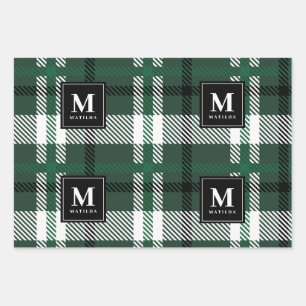 Feuille De Papier Cadeau Fêtes tartan monogramme personnalisées