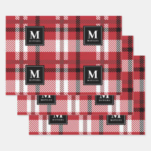 Feuille De Papier Cadeau Fêtes tartan monogramme personnalisées