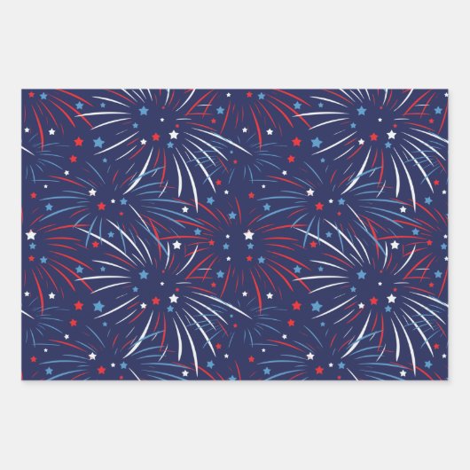Feuille De Papier Cadeau Feu d'artifice bleu rouge (Devant 2)