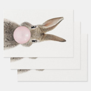 Feuille De Papier Cadeau Feu de lapin rose bulle gomme