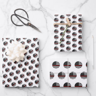 Feuille De Papier Cadeau Feu de pompier mince ligne rouge Secourir drapeau 