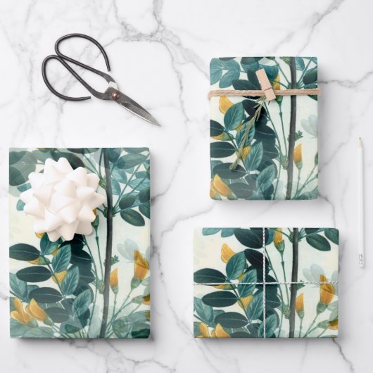 Feuille De Papier Cadeau Feuillage bleu vert (Recto)