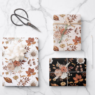 Feuille De Papier Cadeau Feuillage de automne floral en terre cuite rouille