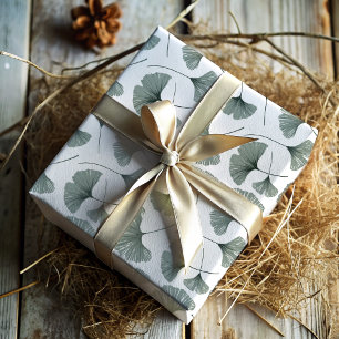 Feuille De Papier Cadeau Feuillage moderne de Ginkgo vert sauge