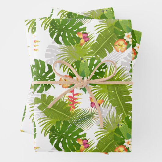 Feuille De Papier Cadeau Feuillage tropical Blanc d'été (En situation)